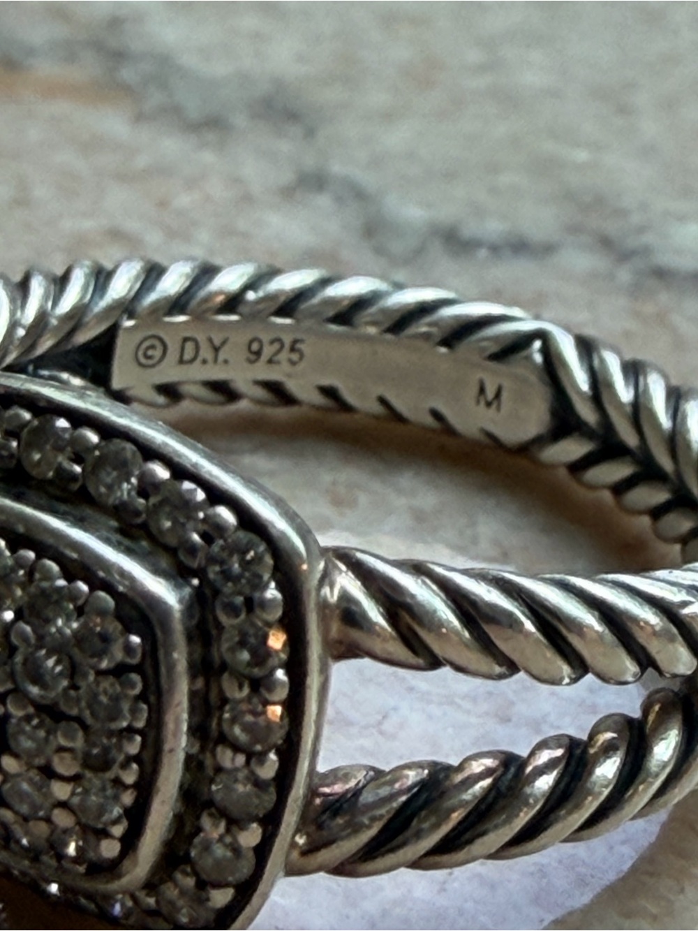 David Yurman Petite Albion Diamond Cable Ring 925 Sterling Silver Sz 7 - Picture 6 of 7